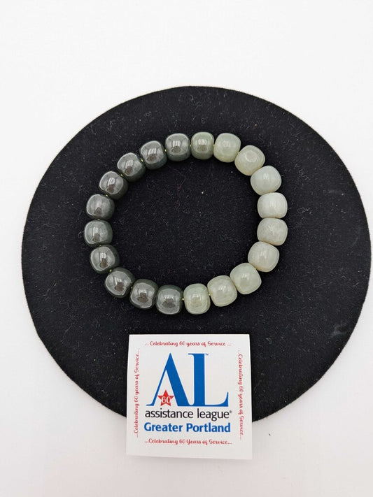 Ombre Green Jade Beads on a Stretch Cord Bracelet.