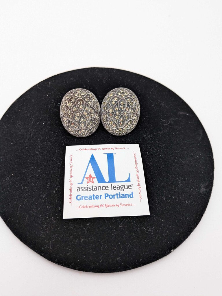 Judith Jack Pierced Marcasite Earrings in Sterling Silver.