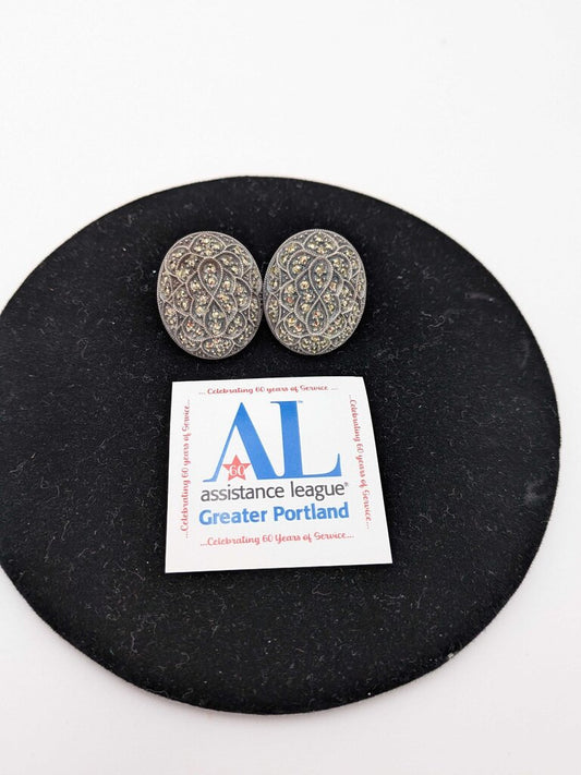 Judith Jack Pierced Marcasite Earrings in Sterling Silver.