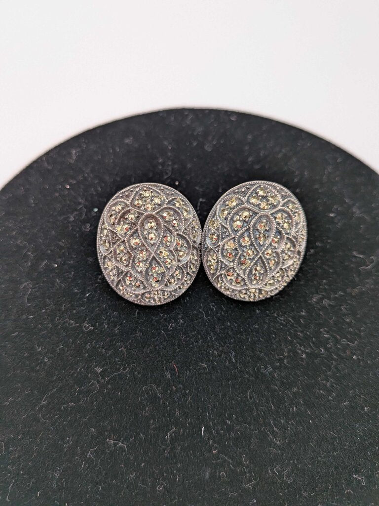 Judith Jack Pierced Marcasite Earrings in Sterling Silver.