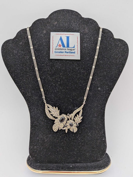 Vintage Art Deco Necklace in Sterling, Marcasite and Onyx