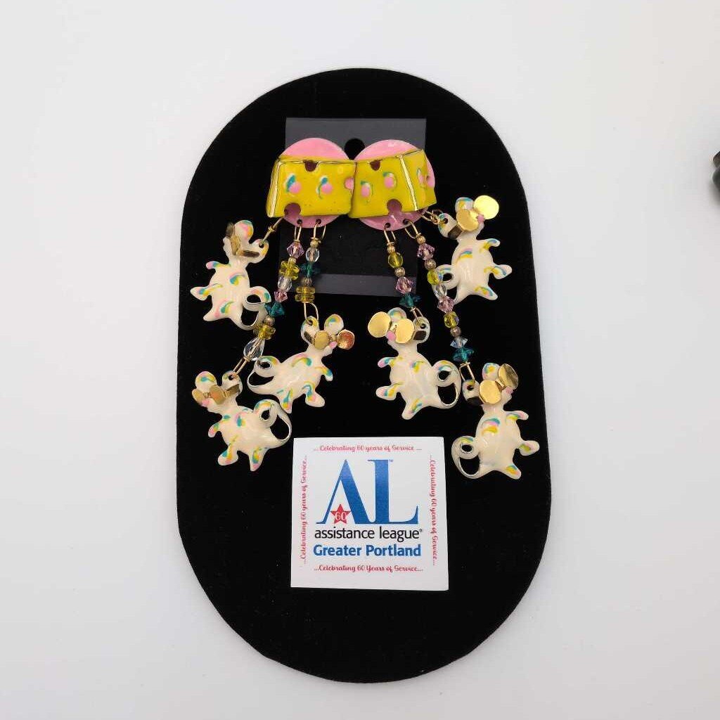1987 "Lunch at the Ritz" pierced earrings featuring mice and cheese