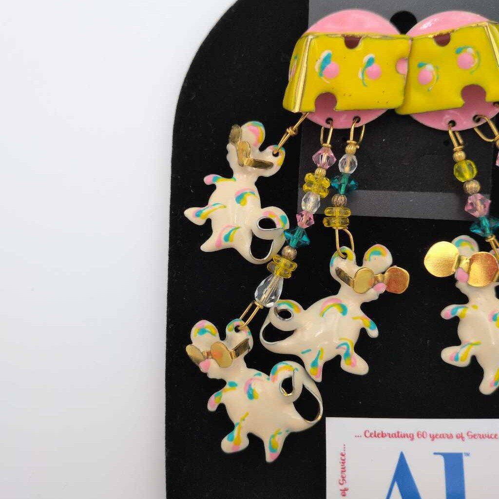 1987 "Lunch at the Ritz" pierced earrings featuring mice and cheese
