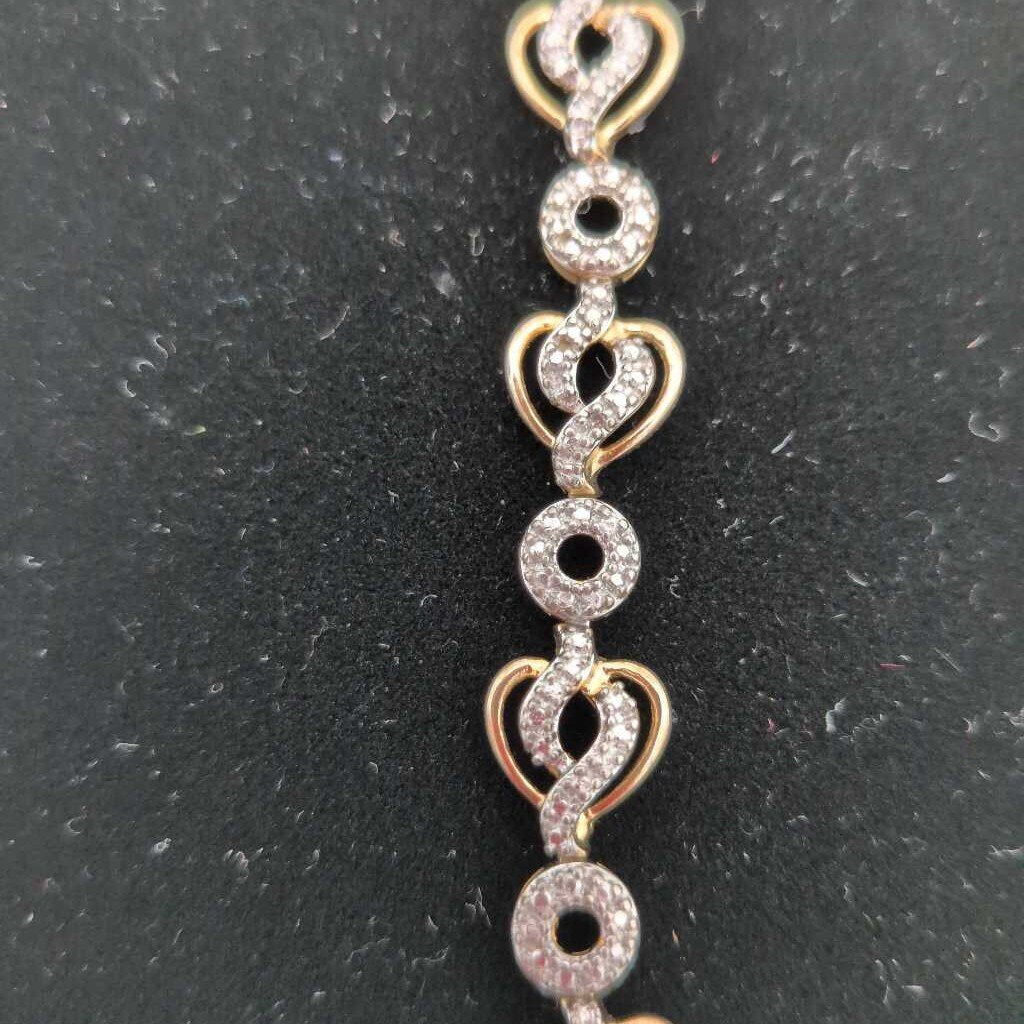 7.5" Hearts And Circles bracelet of 925 Silver and Gold Vermeil.