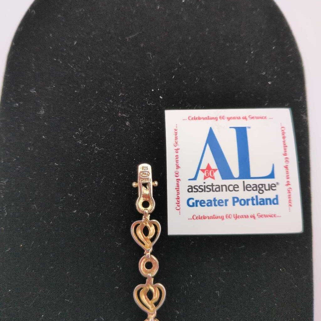 7.5" Hearts And Circles bracelet of 925 Silver and Gold Vermeil.