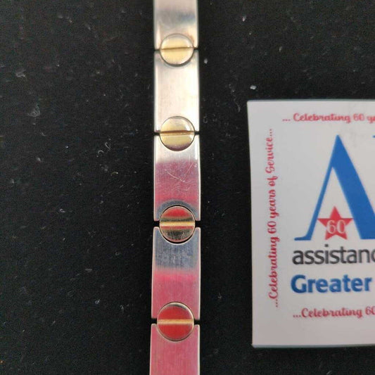 7.5" Two-Tone "Rivet" Design Bracelet In 925 Silver And Gold Vermeil.