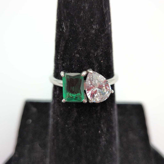 Size 7 925 Silver and Cubic Zirconia "Toi et Moi" Ring.