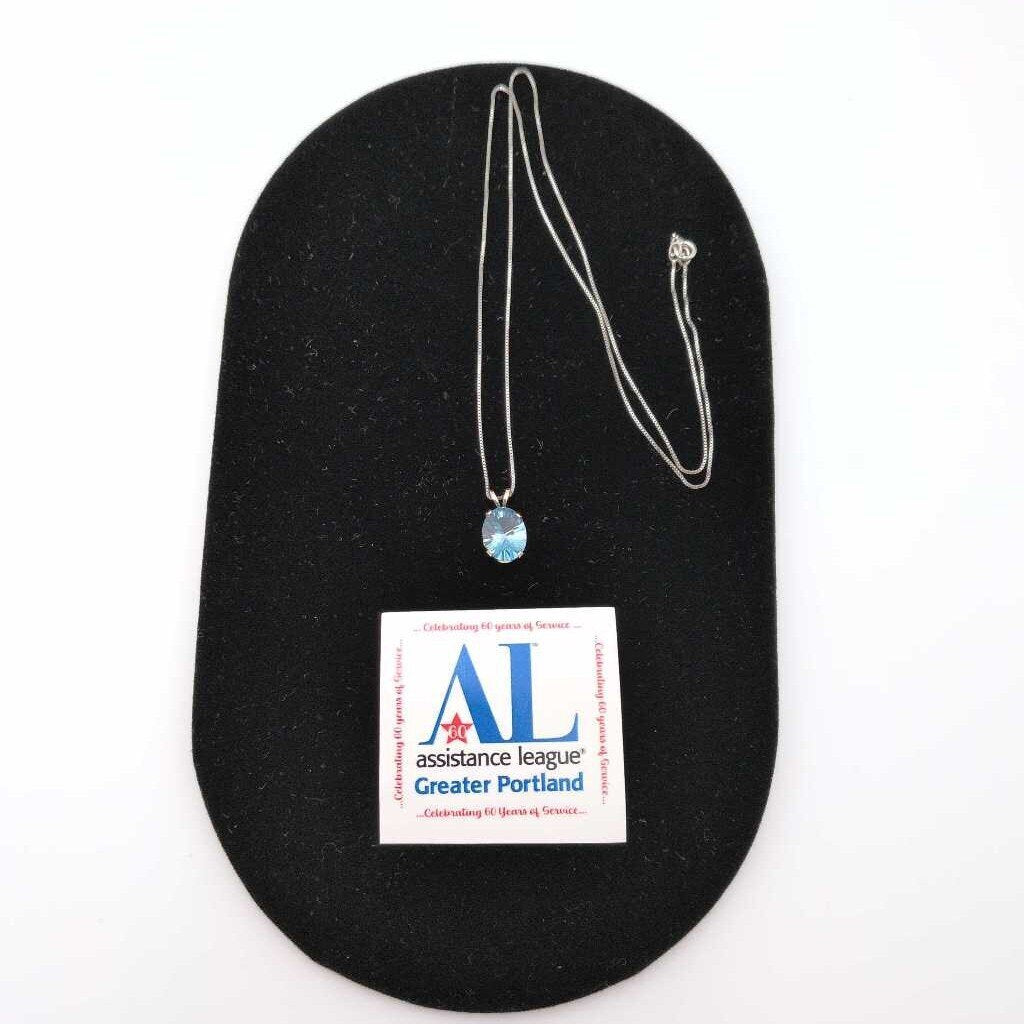 Oval Cut Blue Topaz set in 14K White Gold on an 18" 14K White Gold Chain.